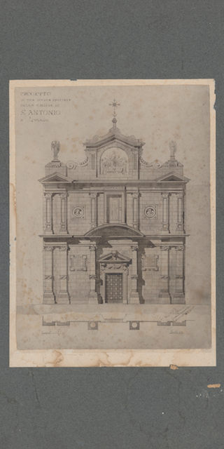 Lugano 7, Projektwettbewerb Fassade der Kirche Sant'Antonio Abate, Lugano, 1912 (nicht realisiert).
Foto: Fondazione AAT, Fondo Paolo Zanini